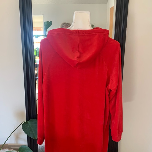 Red Velour Hoodie Tunic Dress - Picture 2 of 3